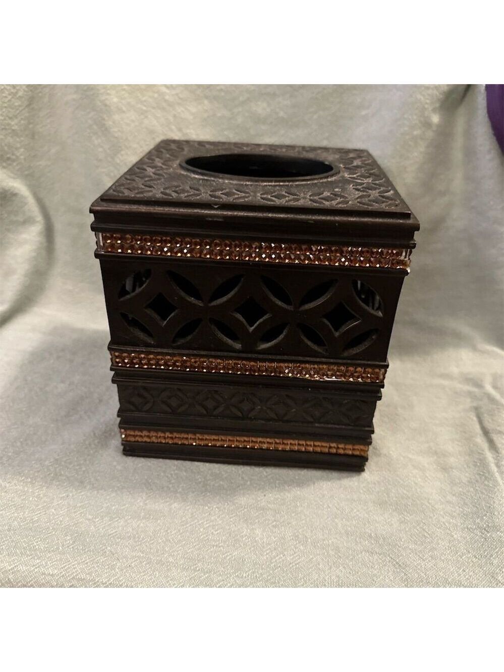 Creative Scents Brown Ornate Tissue Box Cover with Amber Accents